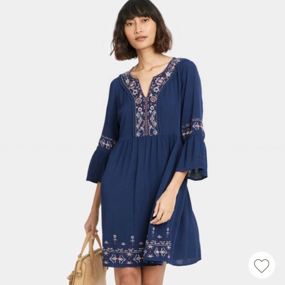 Women's Long Sleeve Embroidered Shift Dress